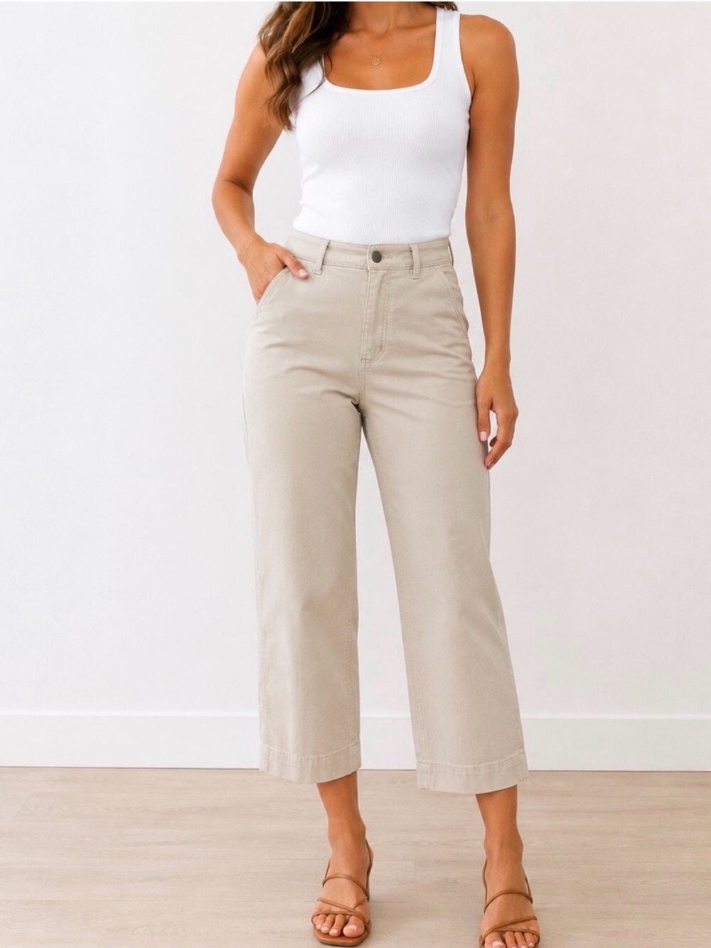 Everlane The Cropped Straight Pant Regular Beige Size 0